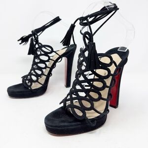 Christian Louboutin Salsbourg Black Lace-Up Heels with Red Sole
